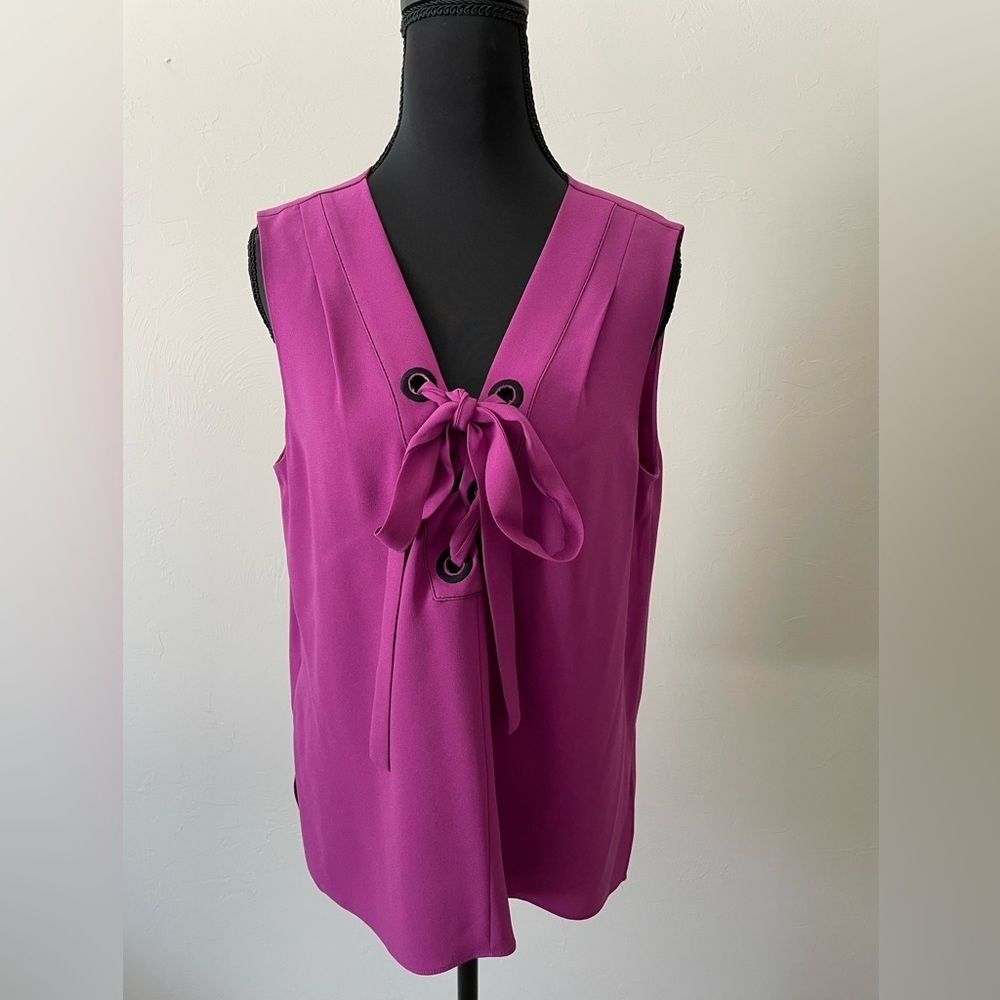 BCBGMaxAzria Magenta Lace-Up Blouse
